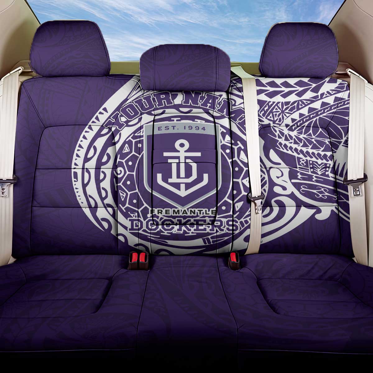 Personalized Fremantle Dockers Polynesian Back Car Seat Cover Tribal Chest and Sleeve Tattoo Heritage Warrior