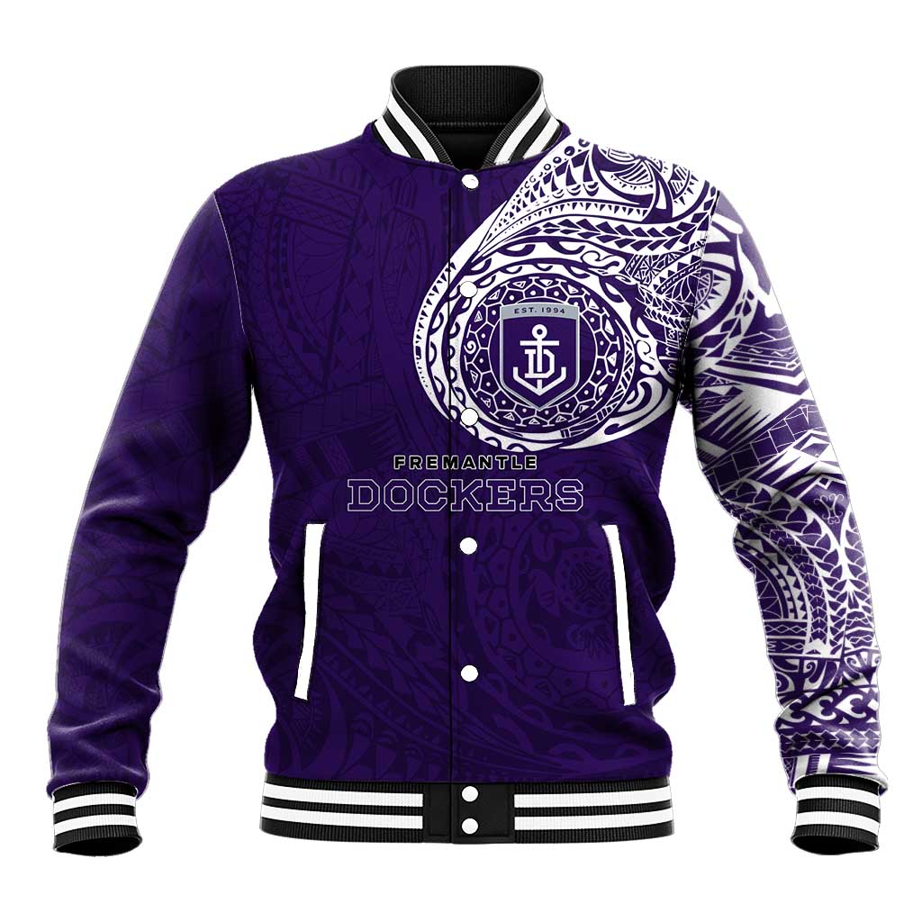 Personalized Fremantle Dockers Polynesian Baseball Jacket Tribal Chest and Sleeve Tattoo Heritage Warrior