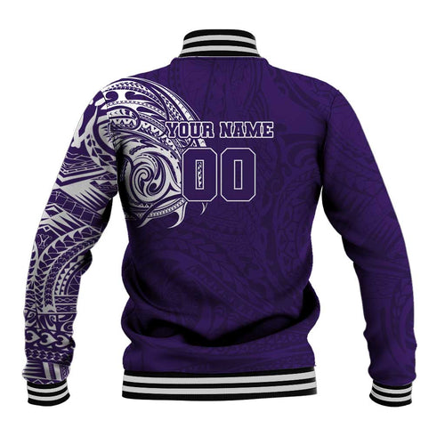Personalized Fremantle Dockers Polynesian Baseball Jacket Tribal Chest and Sleeve Tattoo Heritage Warrior