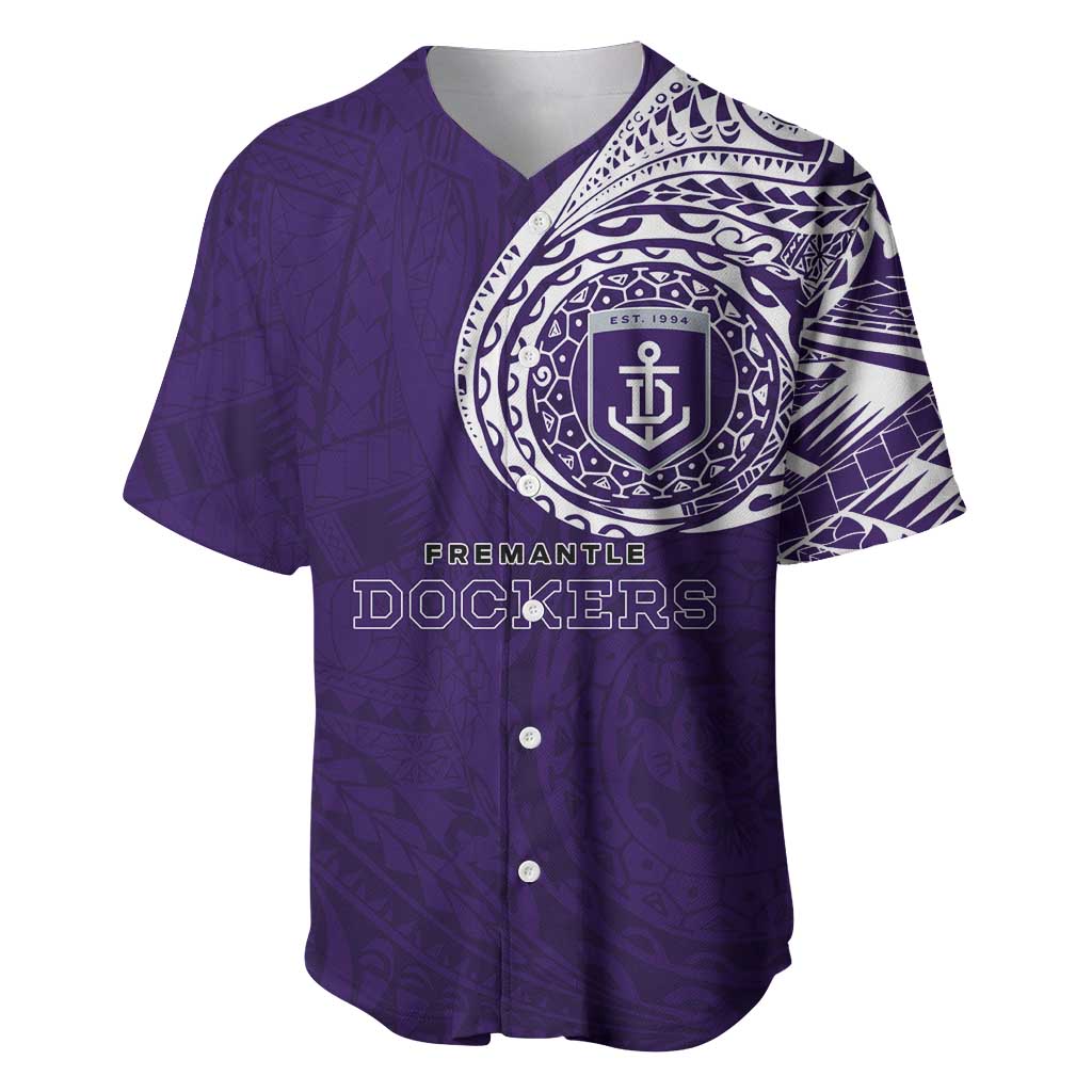 Personalized Fremantle Dockers Polynesian Baseball Jersey Tribal Chest and Sleeve Tattoo Heritage Warrior
