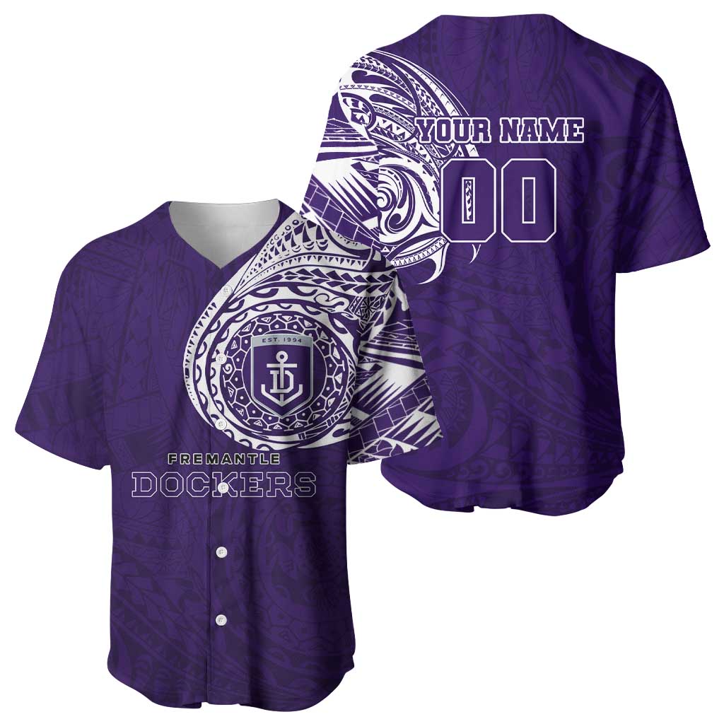Personalized Fremantle Dockers Polynesian Baseball Jersey Tribal Chest and Sleeve Tattoo Heritage Warrior