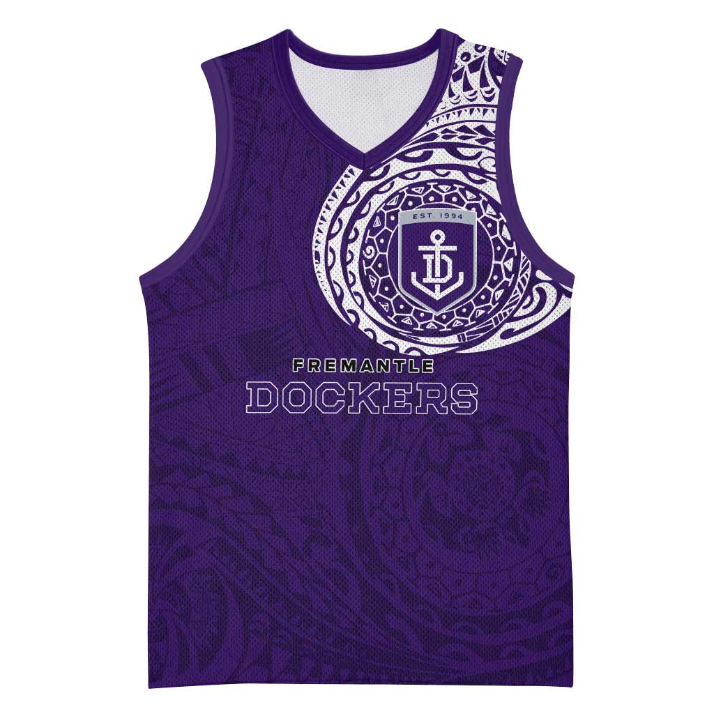 Personalized Fremantle Dockers Polynesian Basketball Jersey Tribal Chest and Sleeve Tattoo Heritage Warrior