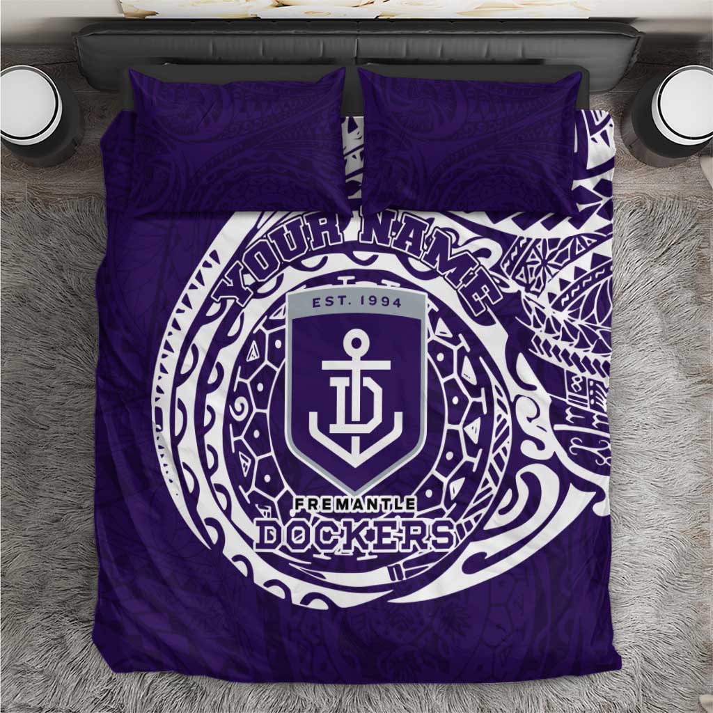 Personalized Fremantle Dockers Polynesian Bedding Set Tribal Chest and Sleeve Tattoo Heritage Warrior
