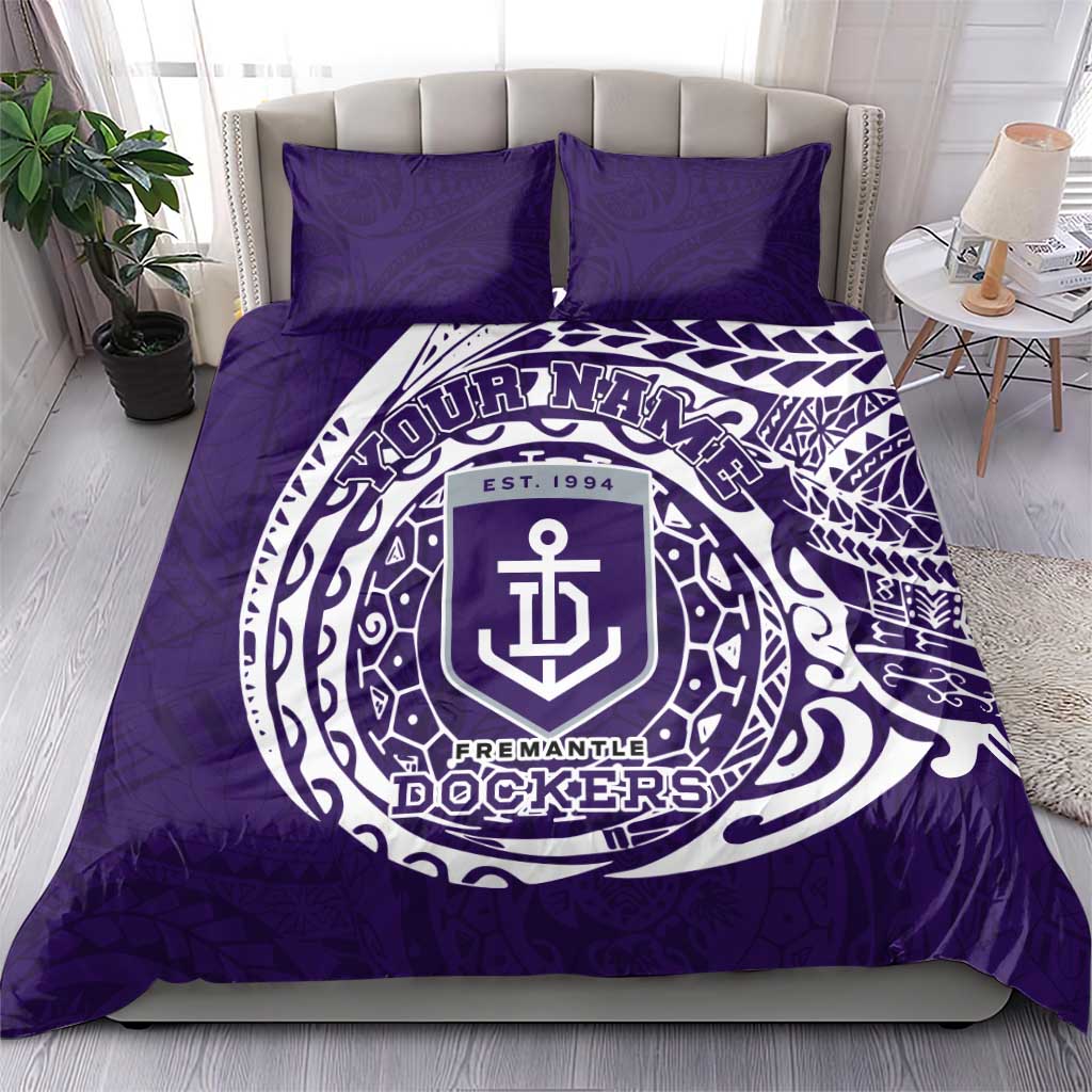 Personalized Fremantle Dockers Polynesian Bedding Set Tribal Chest and Sleeve Tattoo Heritage Warrior