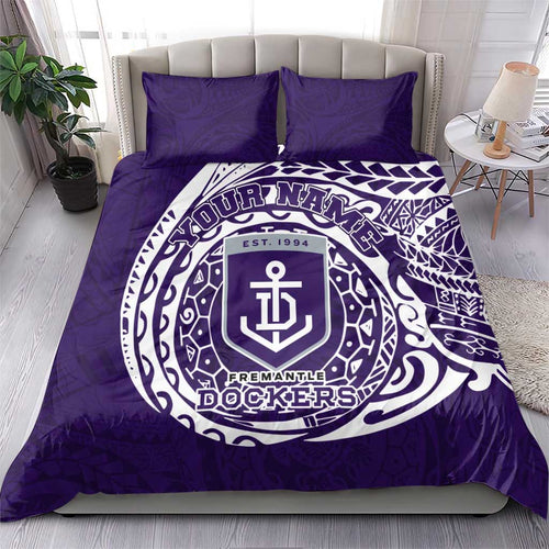 Personalized Fremantle Dockers Polynesian Bedding Set Tribal Chest and Sleeve Tattoo Heritage Warrior