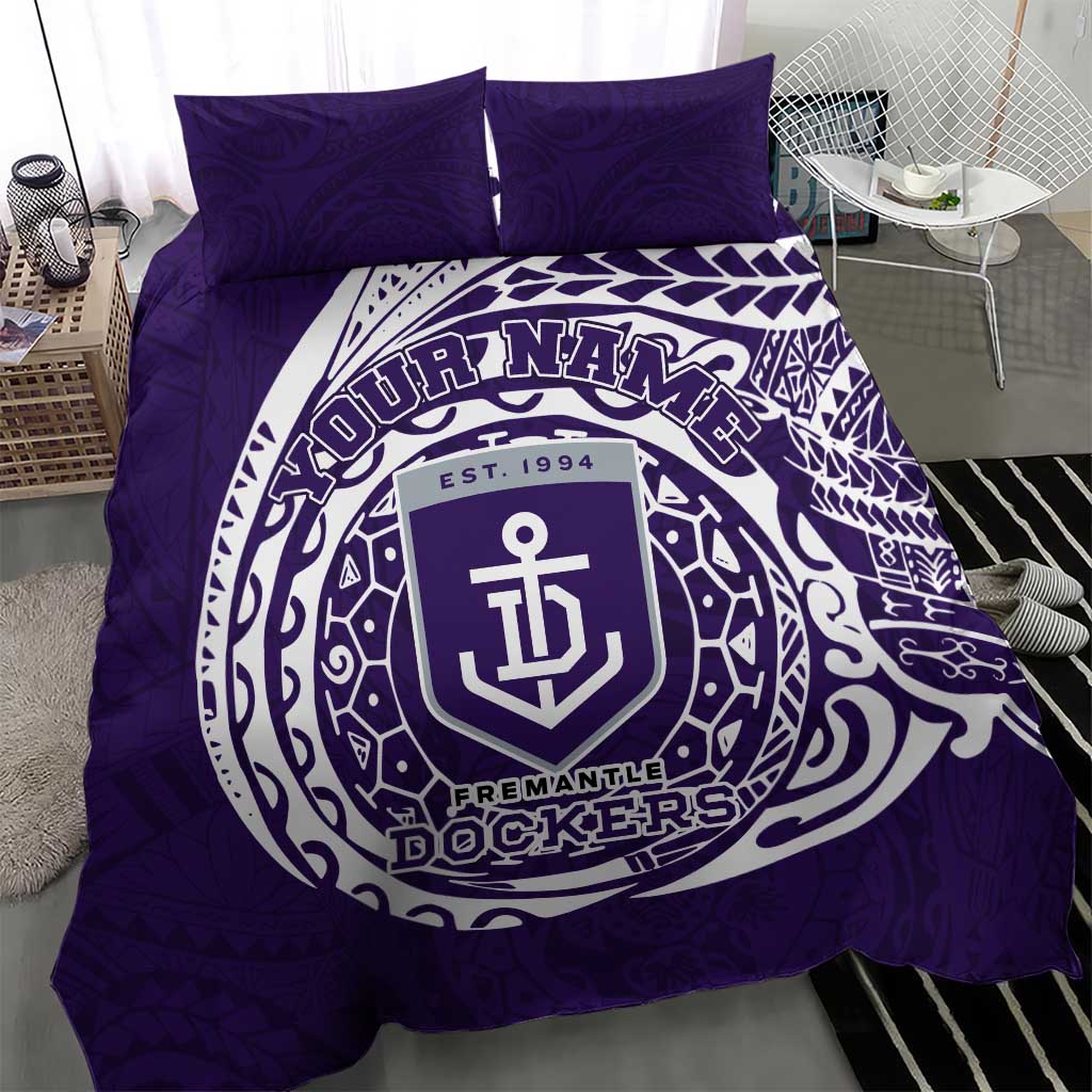Personalized Fremantle Dockers Polynesian Bedding Set Tribal Chest and Sleeve Tattoo Heritage Warrior