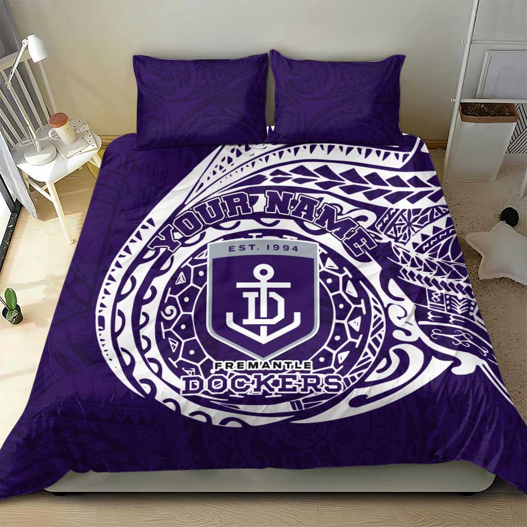 Personalized Fremantle Dockers Polynesian Bedding Set Tribal Chest and Sleeve Tattoo Heritage Warrior