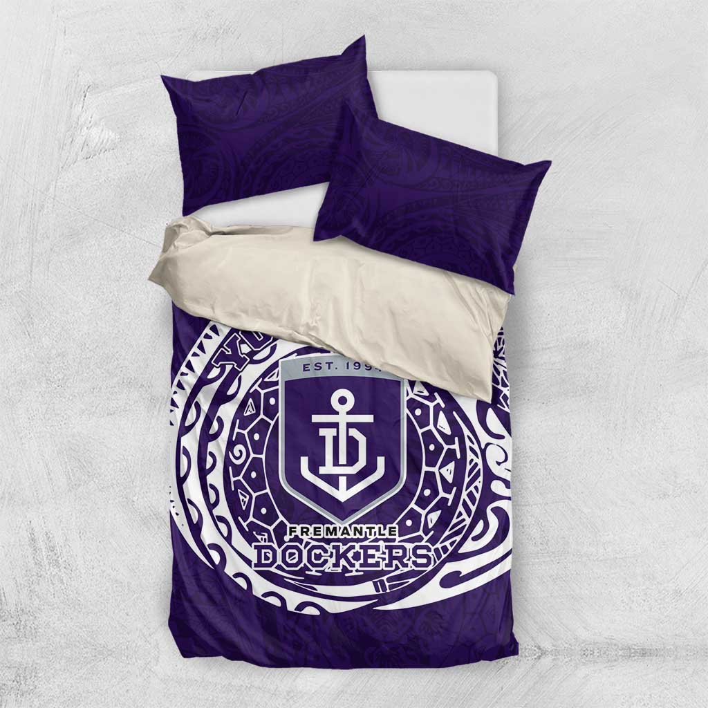 Personalized Fremantle Dockers Polynesian Bedding Set Tribal Chest and Sleeve Tattoo Heritage Warrior