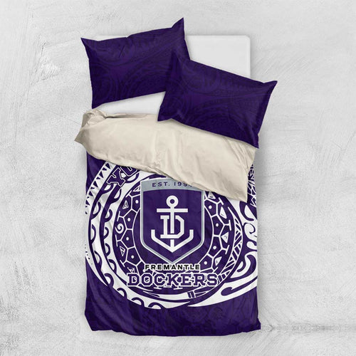 Personalized Fremantle Dockers Polynesian Bedding Set Tribal Chest and Sleeve Tattoo Heritage Warrior