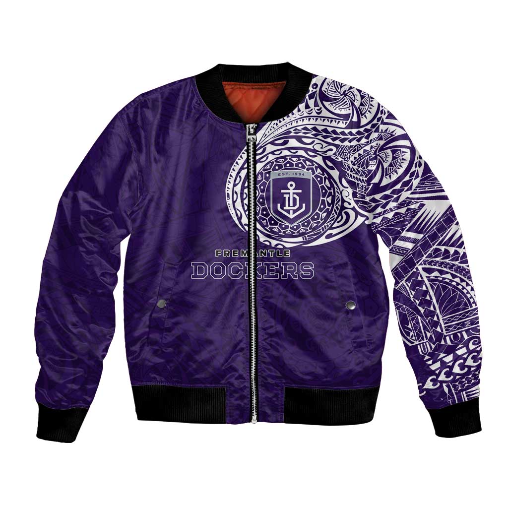 Personalized Fremantle Dockers Polynesian Bomber Jacket Tribal Chest and Sleeve Tattoo Heritage Warrior