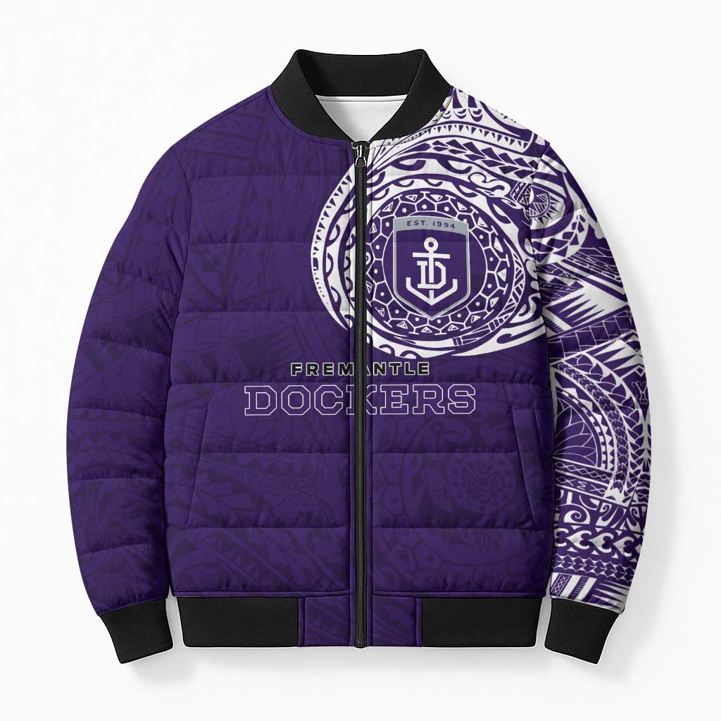 Personalized Fremantle Dockers Polynesian Bomber Puffer Jacket Tribal Chest and Sleeve Tattoo Heritage Warrior