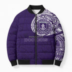 Personalized Fremantle Dockers Polynesian Bomber Puffer Jacket Tribal Chest and Sleeve Tattoo Heritage Warrior
