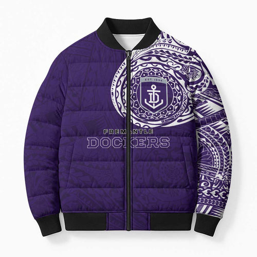 Personalized Fremantle Dockers Polynesian Bomber Puffer Jacket Tribal Chest and Sleeve Tattoo Heritage Warrior