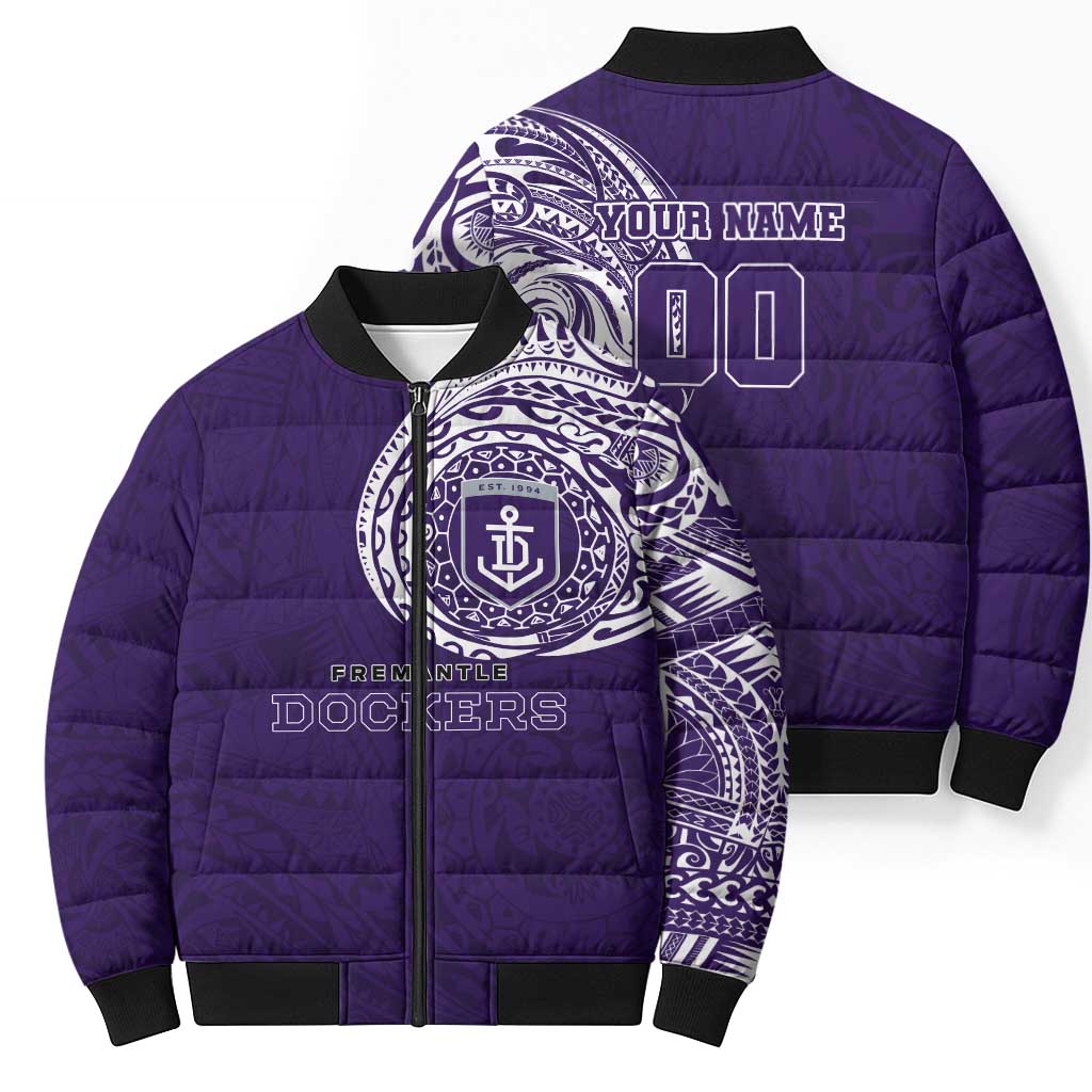 Personalized Fremantle Dockers Polynesian Bomber Puffer Jacket Tribal Chest and Sleeve Tattoo Heritage Warrior