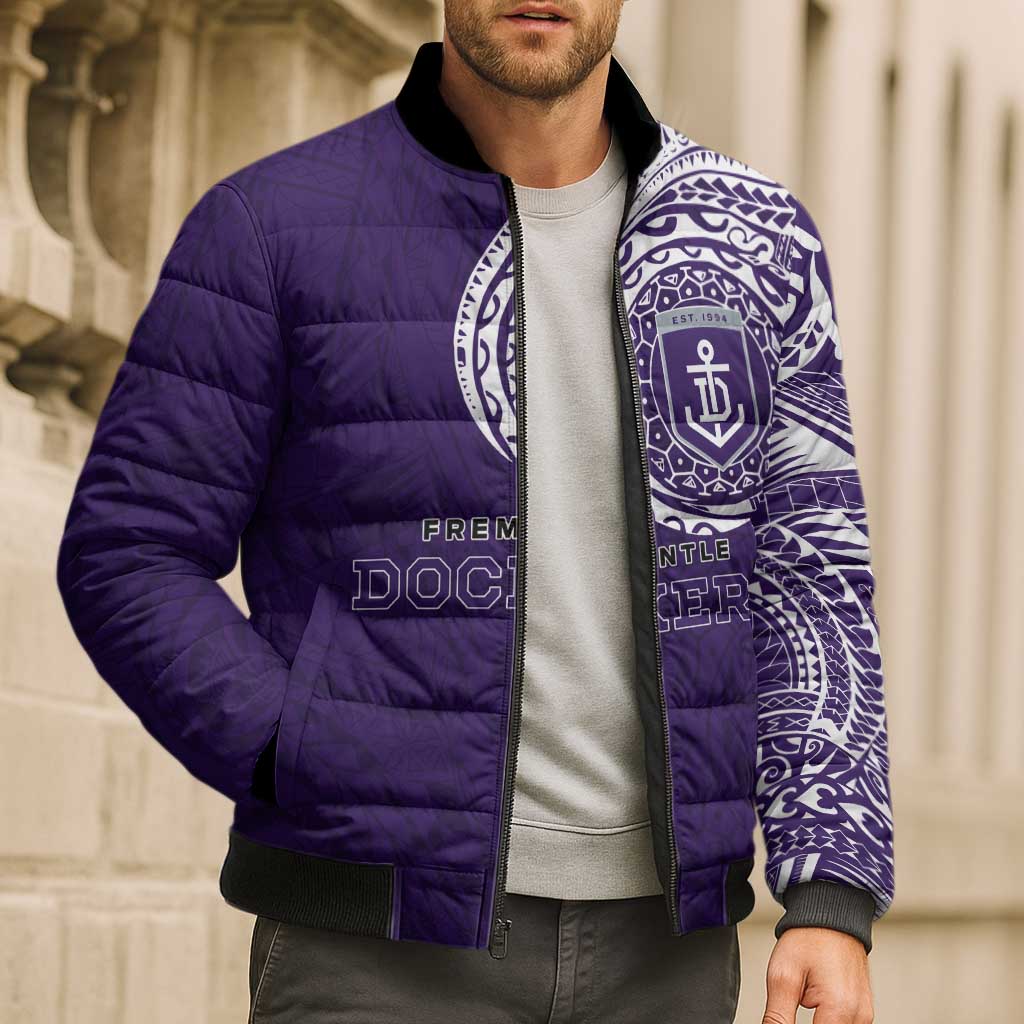 Personalized Fremantle Dockers Polynesian Bomber Puffer Jacket Tribal Chest and Sleeve Tattoo Heritage Warrior