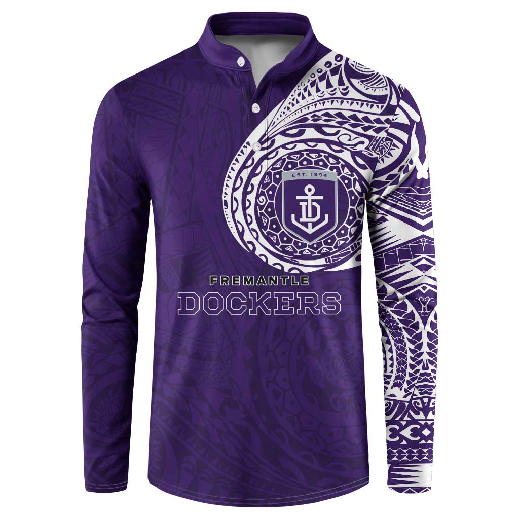 Personalized Fremantle Dockers Polynesian Button Sweatshirt Tribal Chest and Sleeve Tattoo Heritage Warrior