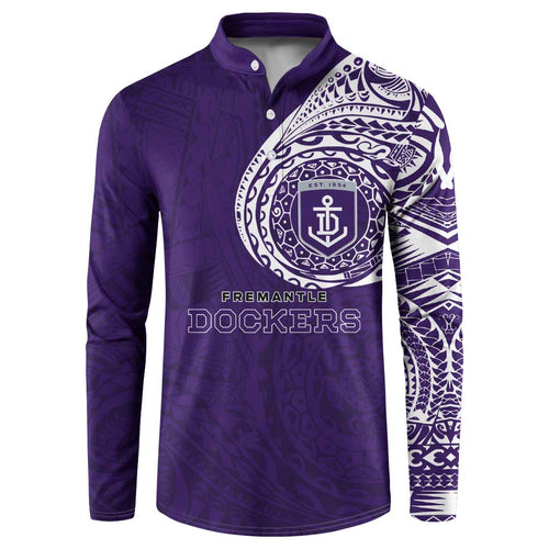 Personalized Fremantle Dockers Polynesian Button Sweatshirt Tribal Chest and Sleeve Tattoo Heritage Warrior