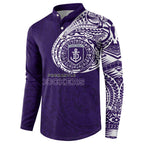 Personalized Fremantle Dockers Polynesian Button Sweatshirt Tribal Chest and Sleeve Tattoo Heritage Warrior