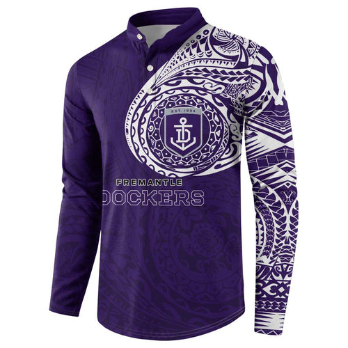 Personalized Fremantle Dockers Polynesian Button Sweatshirt Tribal Chest and Sleeve Tattoo Heritage Warrior