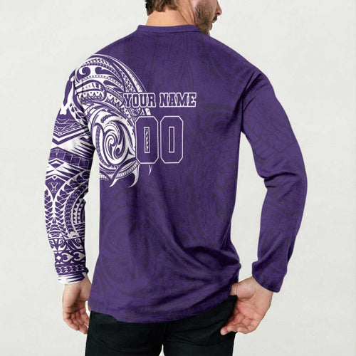 Personalized Fremantle Dockers Polynesian Button Sweatshirt Tribal Chest and Sleeve Tattoo Heritage Warrior