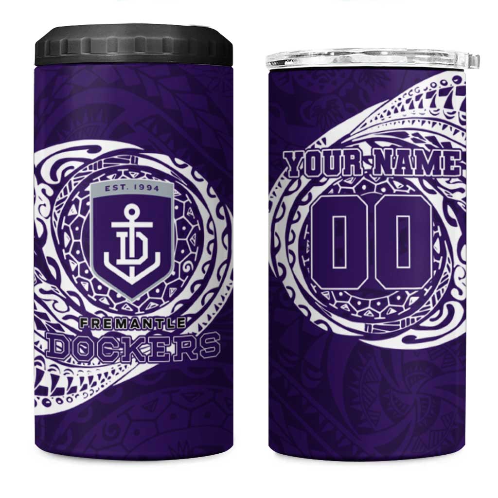 Personalized Fremantle Dockers Polynesian 4 in 1 Can Cooler Tumbler Tribal Chest and Sleeve Tattoo Heritage Warrior