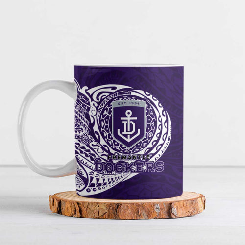 Personalized Fremantle Dockers Polynesian Ceramic Mug Tribal Chest and Sleeve Tattoo Heritage Warrior