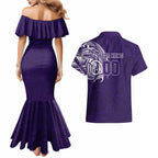 Personalized Fremantle Dockers Polynesian Couples Matching Mermaid Dress and Hawaiian Shirt Tribal Chest and Sleeve Tattoo Heritage Warrior
