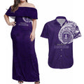 Personalized Fremantle Dockers Polynesian Couples Matching Off Shoulder Maxi Dress and Hawaiian Shirt Tribal Chest and Sleeve Tattoo Heritage Warrior