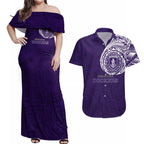 Personalized Fremantle Dockers Polynesian Couples Matching Off Shoulder Maxi Dress and Hawaiian Shirt Tribal Chest and Sleeve Tattoo Heritage Warrior