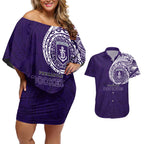 Personalized Fremantle Dockers Polynesian Couples Matching Off Shoulder Short Dress and Hawaiian Shirt Tribal Chest and Sleeve Tattoo Heritage Warrior