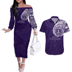 Personalized Fremantle Dockers Polynesian Couples Matching Off The Shoulder Long Sleeve Dress and Hawaiian Shirt Tribal Chest and Sleeve Tattoo Heritage Warrior