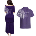 Personalized Fremantle Dockers Polynesian Couples Matching Puletasi and Hawaiian Shirt Tribal Chest and Sleeve Tattoo Heritage Warrior