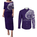 Personalized Fremantle Dockers Polynesian Couples Matching Puletasi and Long Sleeve Button Shirt Tribal Chest and Sleeve Tattoo Heritage Warrior