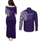 Personalized Fremantle Dockers Polynesian Couples Matching Puletasi and Long Sleeve Button Shirt Tribal Chest and Sleeve Tattoo Heritage Warrior