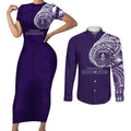 Personalized Fremantle Dockers Polynesian Couples Matching Short Sleeve Bodycon Dress and Long Sleeve Button Shirt Tribal Chest and Sleeve Tattoo Heritage Warrior