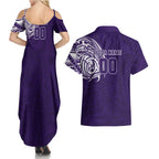 Personalized Fremantle Dockers Polynesian Couples Matching Summer Maxi Dress and Hawaiian Shirt Tribal Chest and Sleeve Tattoo Heritage Warrior