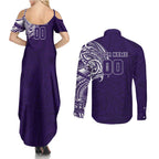 Personalized Fremantle Dockers Polynesian Couples Matching Summer Maxi Dress and Long Sleeve Button Shirt Tribal Chest and Sleeve Tattoo Heritage Warrior