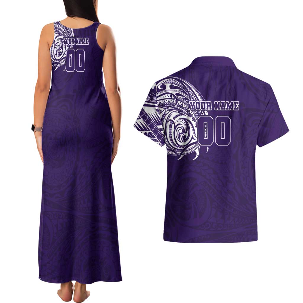 Personalized Fremantle Dockers Polynesian Couples Matching Tank Maxi Dress and Hawaiian Shirt Tribal Chest and Sleeve Tattoo Heritage Warrior