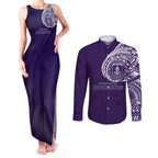 Personalized Fremantle Dockers Polynesian Couples Matching Tank Maxi Dress and Long Sleeve Button Shirt Tribal Chest and Sleeve Tattoo Heritage Warrior