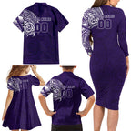 Personalized Fremantle Dockers Polynesian Family Matching Long Sleeve Bodycon Dress and Hawaiian Shirt Tribal Chest and Sleeve Tattoo Heritage Warrior