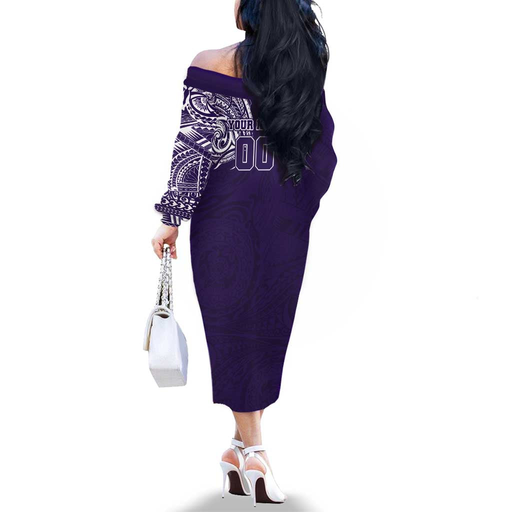 Personalized Fremantle Dockers Polynesian Family Matching Off The Shoulder Long Sleeve Dress and Hawaiian Shirt Tribal Chest and Sleeve Tattoo Heritage Warrior