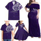 Personalized Fremantle Dockers Polynesian Family Matching Off Shoulder Maxi Dress and Hawaiian Shirt Tribal Chest and Sleeve Tattoo Heritage Warrior