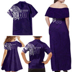 Personalized Fremantle Dockers Polynesian Family Matching Off Shoulder Maxi Dress and Hawaiian Shirt Tribal Chest and Sleeve Tattoo Heritage Warrior