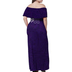 Personalized Fremantle Dockers Polynesian Family Matching Off Shoulder Maxi Dress and Hawaiian Shirt Tribal Chest and Sleeve Tattoo Heritage Warrior
