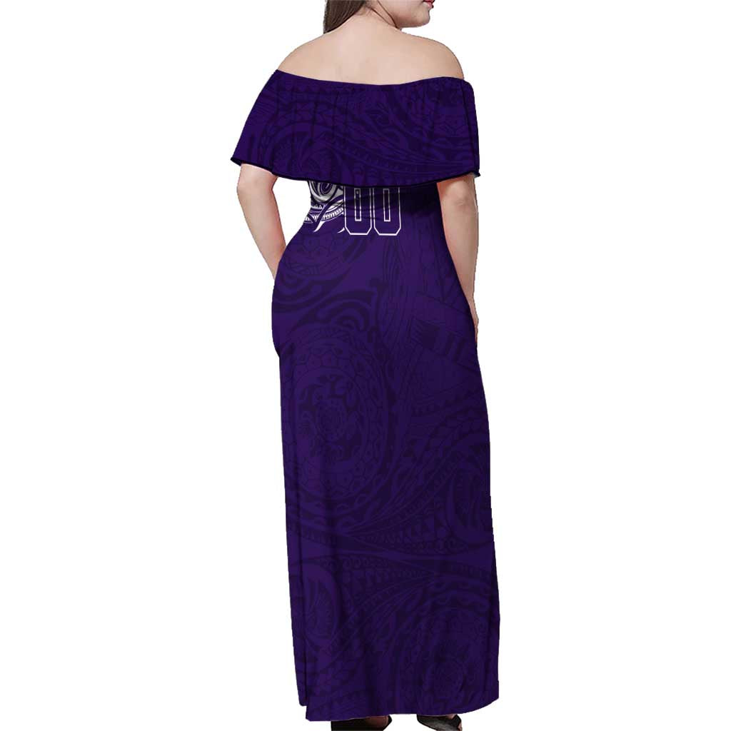 Personalized Fremantle Dockers Polynesian Family Matching Off Shoulder Maxi Dress and Hawaiian Shirt Tribal Chest and Sleeve Tattoo Heritage Warrior