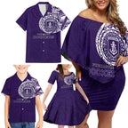 Personalized Fremantle Dockers Polynesian Family Matching Off Shoulder Short Dress and Hawaiian Shirt Tribal Chest and Sleeve Tattoo Heritage Warrior