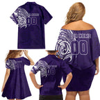 Personalized Fremantle Dockers Polynesian Family Matching Off Shoulder Short Dress and Hawaiian Shirt Tribal Chest and Sleeve Tattoo Heritage Warrior