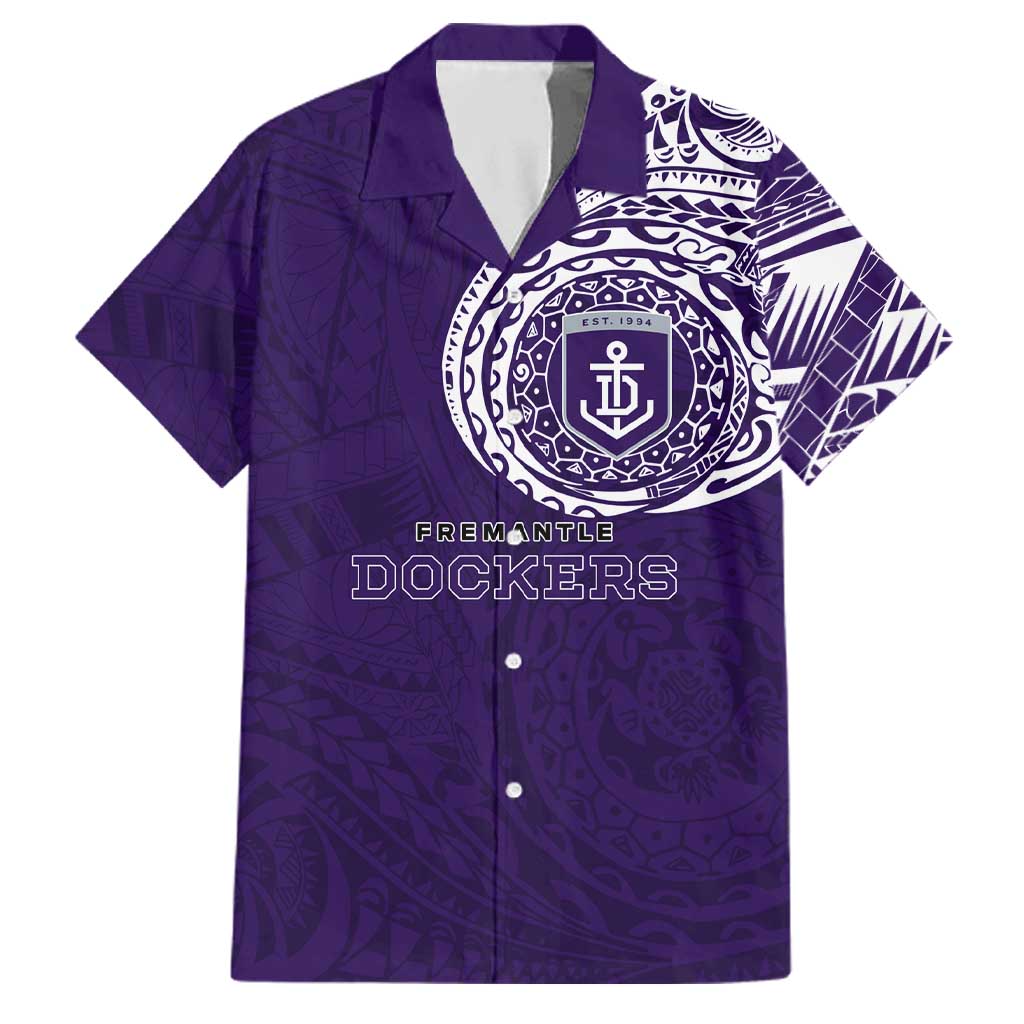 Personalized Fremantle Dockers Polynesian Family Matching Off Shoulder Short Dress and Hawaiian Shirt Tribal Chest and Sleeve Tattoo Heritage Warrior