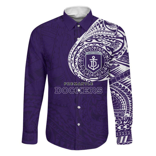Personalized Fremantle Dockers Polynesian Family Matching Off Shoulder Short Dress and Hawaiian Shirt Tribal Chest and Sleeve Tattoo Heritage Warrior