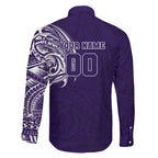 Personalized Fremantle Dockers Polynesian Family Matching Off Shoulder Short Dress and Hawaiian Shirt Tribal Chest and Sleeve Tattoo Heritage Warrior